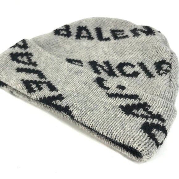 BALENCIAGA 555277 Logo Bicolor All-over Pattern beanie knit cap Knit hat - Picture 5 of 10